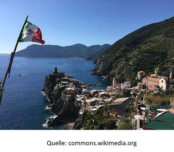 Blick über ein italienisches Dorf am Meer