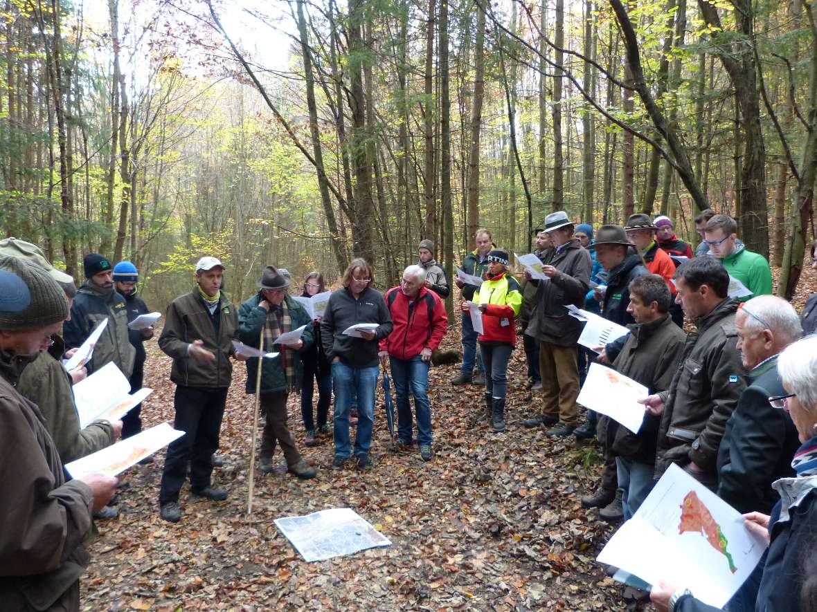 Besuchergruppe beim Kartenstudium